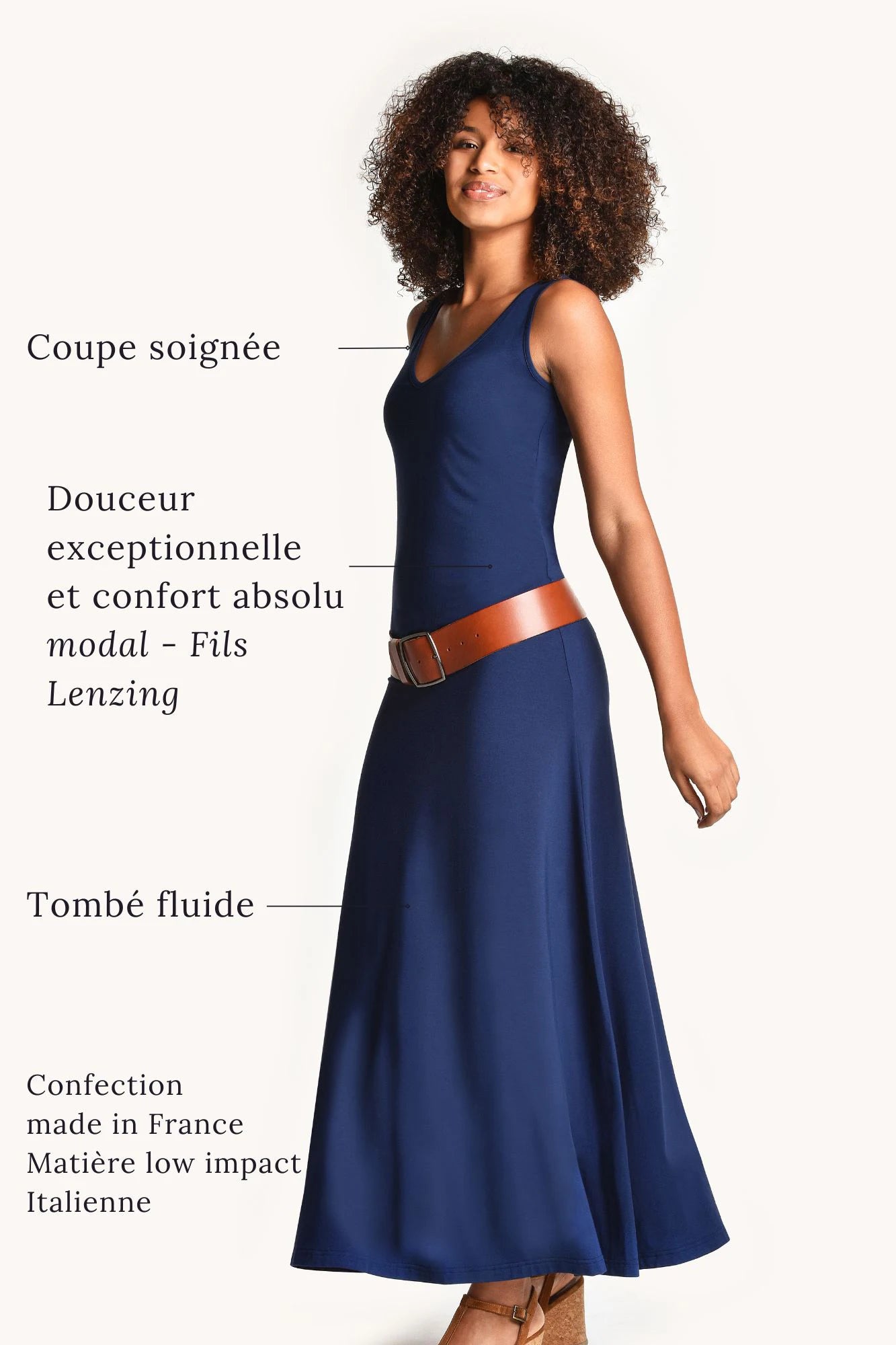 Robe longue col V made in France et eco responsable Lyane